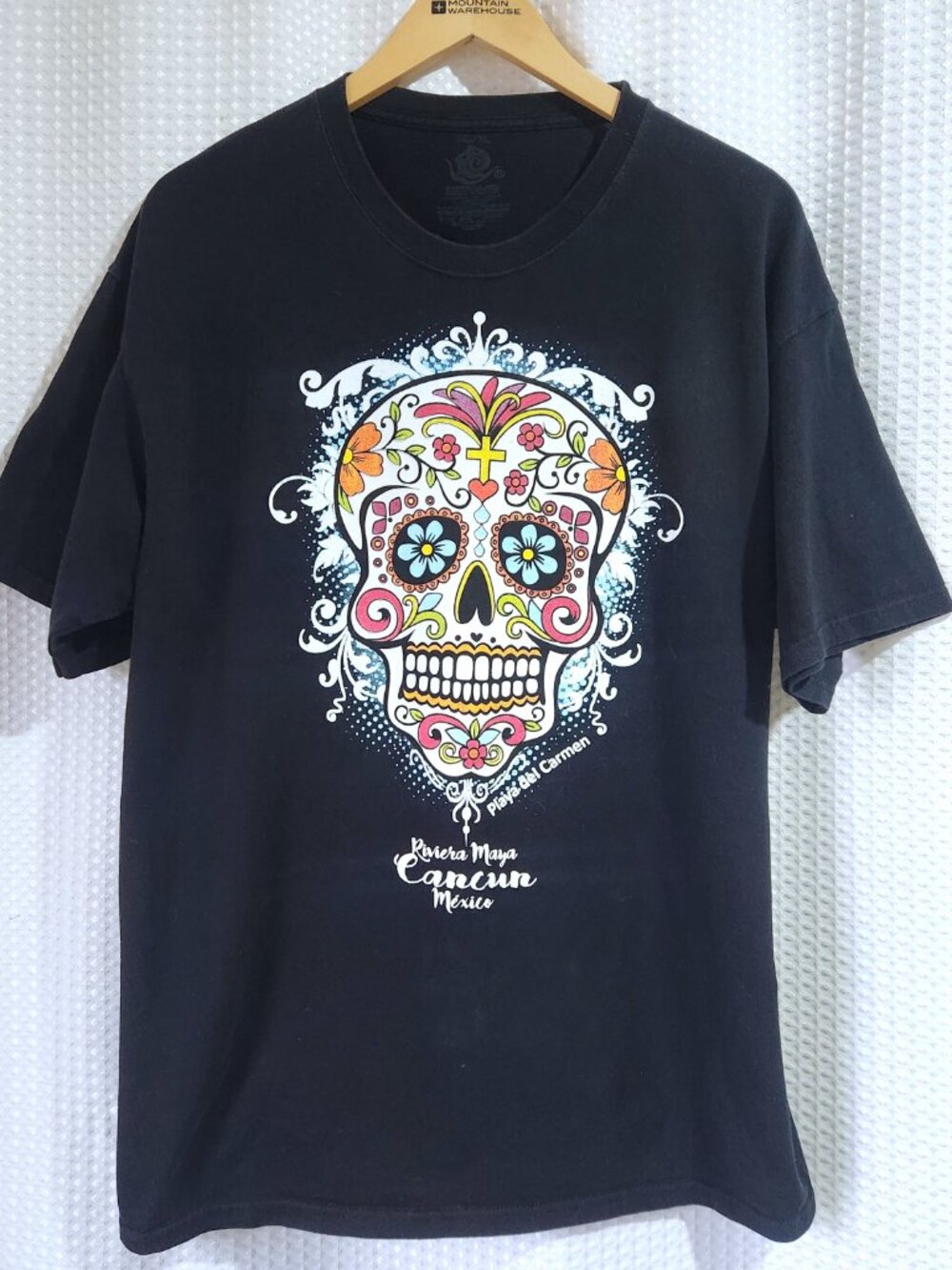 Sugar Skull Riviera Maya Cancun Mexico Graphic T‑Shirt L/XL Black